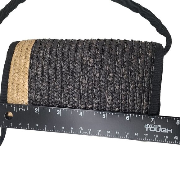 NWOT Black Colorblock Woven Straw Convertible Clutch Crossbody Bag Wallet - Picture 7 of 9